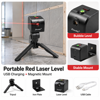 Niveau laser à faisceau rouge ZhonNa Mini, magnétique, rechargeable par USB, instrument de nivellement optique, accessoire avec trépied et vis 1/4 pour outils