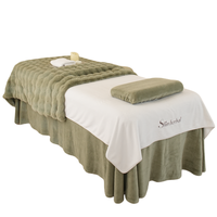 Ensemble de draps de lit de spa luxueux en polyester 100% de haute qualité, vert, super doux, pour table de massage de salon