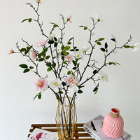 Susunan Bunga Sutra Buatan Model Snow Pear Sydney Camellia 5 Cabang 8 Bunga Grosir untuk Ruang Tamu Meja Makan