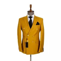 Yellow Double Breasted Men's Suits, Formal Prom Tuxedo