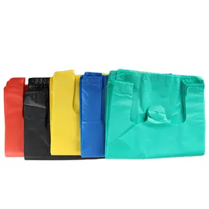 批发质量便宜定制标志重型防水可折叠HDPE塑料t恤包装购物袋带手柄
