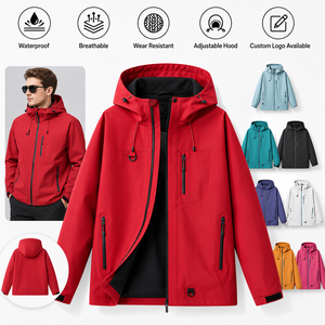 Custom Color Outdoor Jacket Men Waterproof Windproof Hooded <b>Coat</b> With Pockets For Hiking Trekking Workwear Uniform - Product Image 1