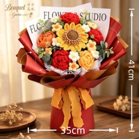 Bouquet de roses et lotus artificiels au crochet, faits main, doux, longue durée, réalistes, classiques, pour la fête des Mères, Noël, haute simulation
