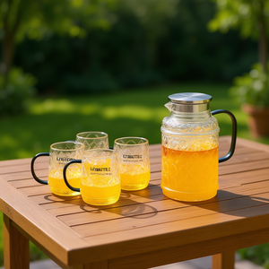 Haitang Glass Cooling Water Kettle Set With Lid 1 Pot 4 Cups Classic Engraved Dishwasher Safe Party <b>Dinnerware</b> - Product Image 2