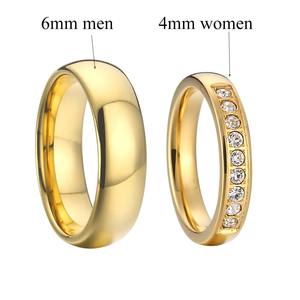 Parure de Bagues de Mariage Plaqué Or 18K pour Homme et <span class=keywords><strong>Femme</strong></span>, Alliances Assorties en <span class=keywords><strong>Acier</strong></span> <span class=keywords><strong>Inoxydable</strong></span>, Bijoux pour Couple Amoureux, Anel Anillos - Product Image 4