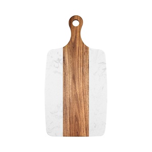 Cadeaux de déménagement : Ensemble rectangulaire épais en bois d'acacia et marbre pour couper le fromage et servir (plateau et sous-verres) - Product Image 1
