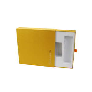 Yellow Color Texture Drawer Box with Ribbon Customize Paper Cardboard Box with Foam Insert Rose Gold Logo