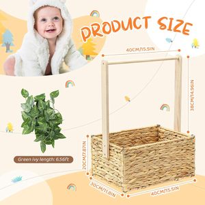 Caja de Bienvenida <span class=keywords><strong>para</strong></span> Bebé de Mimbre: Cesta de Mimbre <span class=keywords><strong>para</strong></span> Regalos, Cesta de Regalo Tejida con Asa y Guirnalda, Regalos de Bienvenida <span class=keywords><strong>para</strong></span> Recién Nacidos - Product Image 2