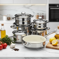 Ensemble de cuisine de luxe en acier inoxydable forgé 12 pièces, casseroles, couvercles en silicone, poignées - Origine Guangdong, compatible lave-vaisselle et four