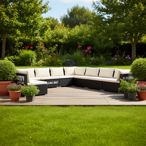 Ensemble de salon de jardin modulaire en rotin PE noir, mobilier d'extérieur, 10 places et plus, design contemporain - Product Image 2