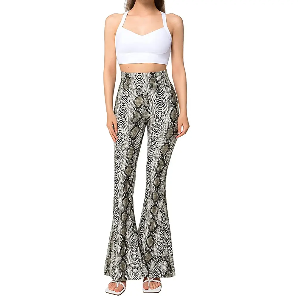 Wit-ta Popular Style Fabric Material Safe Soft Fashionable Easy Match Slim Sexy Snake Print High-waist Flared Pants For Women