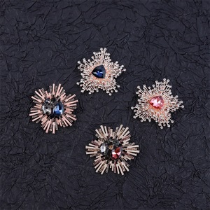 Flower Brooch Alloy Gold Plated Colourful Rhinestone Drilled Design Women Engagement Party Wedding Gift - Product Image 1
