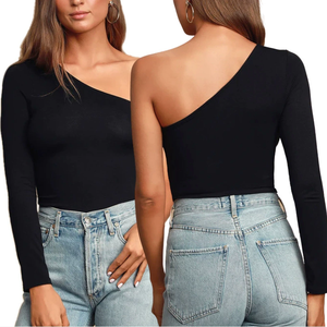 <span class=keywords><strong>Top</strong></span> Corto da Donna Personalizzato in Poliestere, Asimmetrico, Aderente, a Manica Lunga, Monospalla, <span class=keywords><strong>Nero</strong></span> Satinato, Ecologico e Super Morbido - Product Image 1