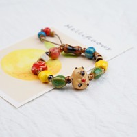 Pulseras de Cuentas de Cerámica con Diseño de Animales Lindos (Perro, Gato, Cerdo, Panda), Pulseras Tejidas con Cuentas de Cerámica Coloridas con Conchas Marinas y Flores, Regalos para Niños y Niñas