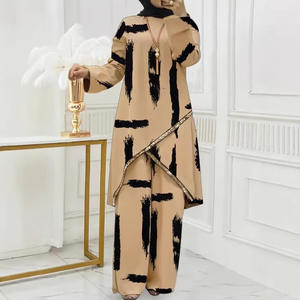 Ensemble décontracté deux pièces pour femme musulmane, manches longues, col rond, avec dentelle, pantalon ample et chemise, pour toutes les saisons (printemps, automne, hiver, été) - Product Image 2