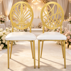 Chaise Chiavari ronde en métal doré, empilable, avec coussin rembourré, pour location événementielle, idéale pour les mariages et banquets. - Product Image 1