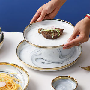 Cuencos de cerámica con bordes dorados de diseño de mármol de 16 piezas, platos y platos, cuenco para sopa, cuchara, juegos de vajilla para el hogar, juego de cena de cerámica - Product Image 6