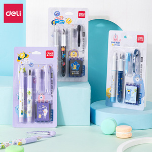 Deli S691 Student Fountain Pen Set EF BD Tip Erasable Blue Ink Cartridges For Elementary Students - Product Image 1