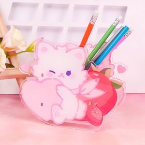 Customized Cute Cartoon Container Pen Holder Acrylic Pen Holder Anime Desk Custom Logo Kawai Plastic Pen Holder with <b>Photo</b> <b>Frame</b> - Product Image 2