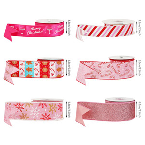 Ruban <span class=keywords><strong>de</strong></span> Noël à bordure filée rose, pour l'hiver, les fêtes, les loisirs créatifs, motif buffle, Père Noël, bonhomme <span class=keywords><strong>de</strong></span> neige, flocon <span class=keywords><strong>de</strong></span> neige, sapin <span class=keywords><strong>de</strong></span> Noël, pour emballage cadeau - Product Image 4