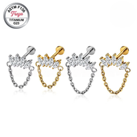 Boucles d'oreilles pendantes plates en titane ASTM F136 16G avec zircon, bijoux de piercing corporel, pendentif d'oreille G23, clou d'helix, anneau de lèvre, labret