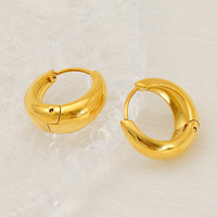 Boucles d'oreilles créoles épaisses en acier inoxydable 304 plaqué or 18 carats sous vide, créoles articulées lisses et arrondies 16 mm 18 mm, bijoux pour femmes