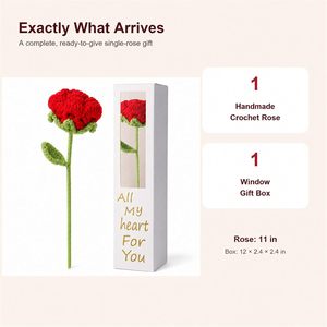 Boîte cadeau de roses artificielles en coton crocheté fait main Gtudkae, rose tricotée rouge éternelle, cadeau pour elle, maman, femme, petite amie, anniversaire - Product Image 2