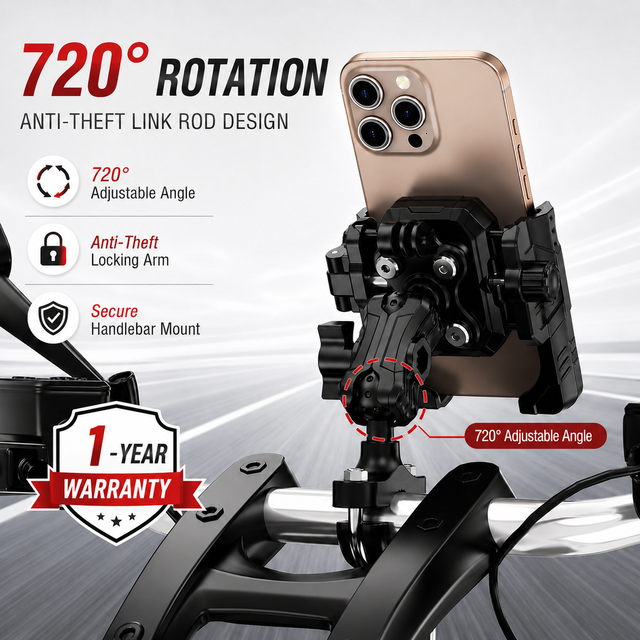 One-Touch Lock Motorcycle Phone Mount Shockproof Bike Phone Holder Anti Vibration Handlebar Mobile Holder