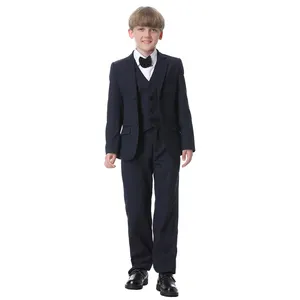敏捷高品质海军蓝三件套男童套装婚礼钢琴服装儿童套装派对服装男童套装
