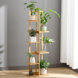 Étagère à fleurs moderne en bois sur pied, multi-niveaux, pour salon, support de rangement et de présentation de plantes, forme rectangulaire - Product Image 2