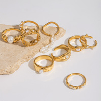 Ensemble de bagues empilables en acier inoxydable doré avec perles et chiffres alphabétiques pour femmes, bijoux de mode pour le quotidien, vente en gros