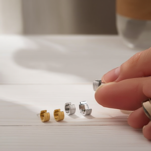 Klara <b>Huggie</b> Earrings Gold <b>Silver</b> Acero 6mm Minimalist Unisex Everyday Wear Ref46601 - Product Image 3