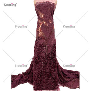 Keering Lớn 3D Hoa Bead Lưới Thêu Vải Pháp Tulle Ren Vải Cho Đám Cưới Buổi Tối Ăn Mặc Quần Áo Bóng Gown - Product Image 5