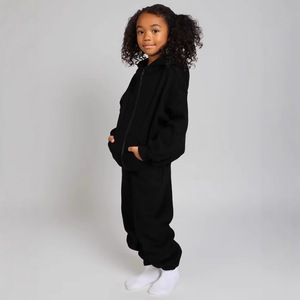 Ensemble de survêtement décontracté pour enfants avec logo personnalisé, sweat à capuche zippé et pantalon de survêtement en molleton doux respirant en polyester/coton - Product Image 2
