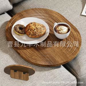 Plateau de canapé en bois rond, plateau à collation en bois massif, boîte d'accoudoir pour salon - Product Image 3
