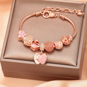 Cross-border Trendy Heart Pan-style DIY <strong>Dreamcatcher</strong> Cartoon Kulomi Large Hole Beaded Girlfriend Crystal Gold Plated <strong>Bracelet</strong> - Product Image 1