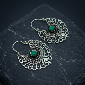 Breloques pour la fabrication de bijoux, vente en gros, boucles d'oreilles créoles rondes en pierre turquoise plaquées argent pour femmes - Product Image 1
