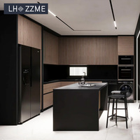 Meubles de cuisine modulaires en placage de bois MDF de haute qualité et accessoires avec armoires de rangement et îlot central, durables pour appartement