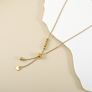 新款简约优雅不锈钢镀18k金小圆珠流苏长毛衣链项链女式 - Product Image 2