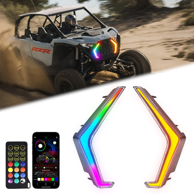 2025+Up Polaris RZR Pro R/S/XP Fang Lights Chasing RGBW Pure White Start up Animation and Amber Sequential Turn Signal Light