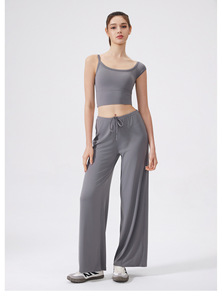 Wholesale Women's Drawstring High Waist Wide Leg Yoga Pants <b>Flowy</b> Lounge Trousers Buttery Soft Fitness Casual Sports Pants - Product Image 5