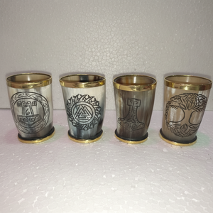 ฮอร์นแก้วช็อตสัตว์สไตล์ไวกิ้งทำด้วยมือสั่งทำตราหรูหราเทคนิคการแกะสลักแบบอินเดียทำจากธรรมชาติขัดเงาสูง - Product Image 1