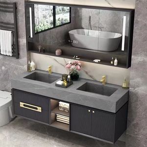 Ensemble de meuble de salle de bain pour évier sans couture en pierre intelligente avec unité de vanité Lavabo et lavabo multifonctionnels pour toilettes minimalistes - Product Image 5