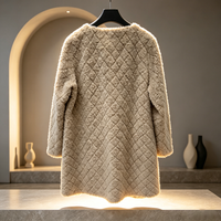Manteau mi-long en laine pour femme, kaki, matelassé losanges, col rond, boutons dorés vintage, poches à double rabat, style ample, vêtement d'extérieur hiver