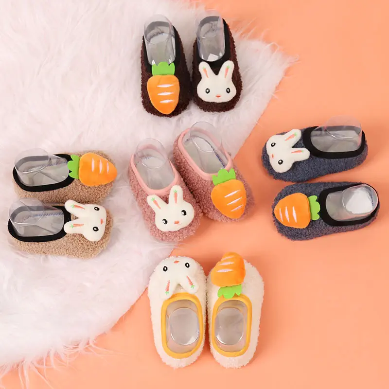 Wholesale Winter Rubber Soles cotton thick Plush 3D bear pattern Bow Kids Shoes anti-slip Socks for Newborn Baby Girl Boy