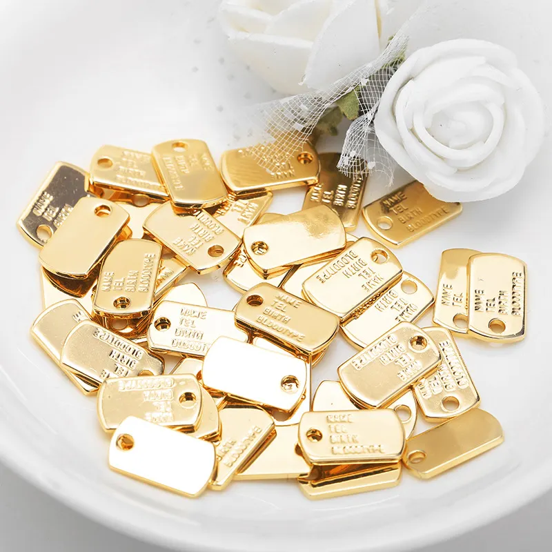 Personalized Gold Plated Jewelry Tags Pendant with Logo Custom Luxury Rectangle Shaped Tag Charms For Jewelry Making