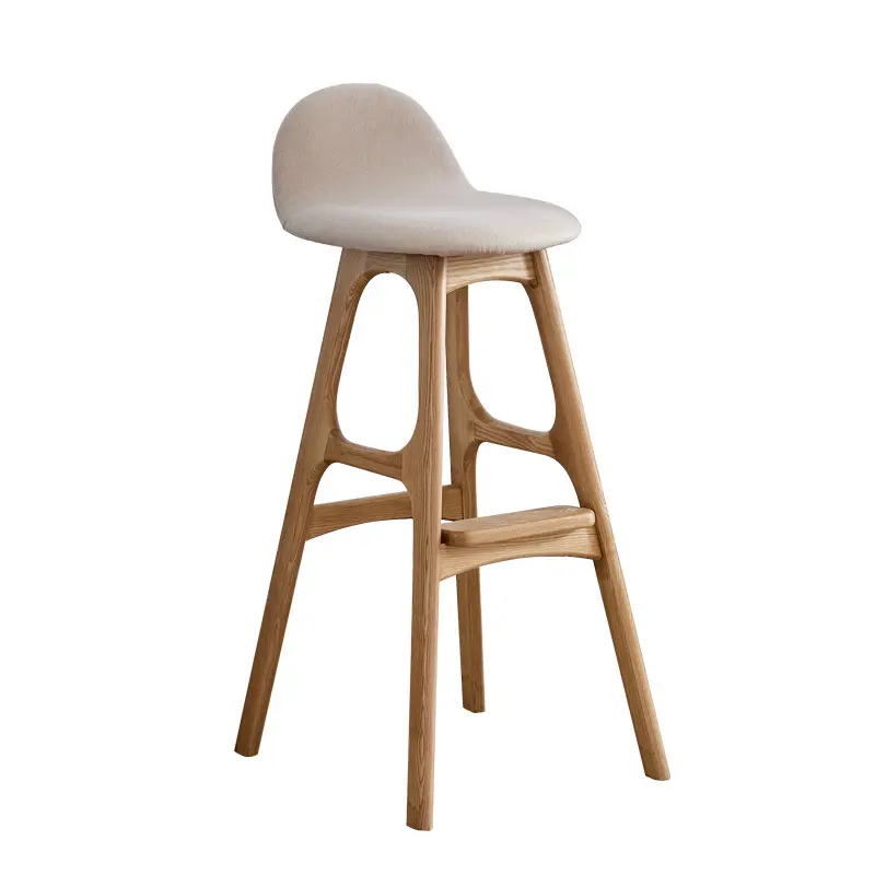 Nuevo diseño de lujo moderno restaurante muebles comerciales marco de madera de Fresno taburete de altura de la barra impermeable cuero sillas altas para Bar