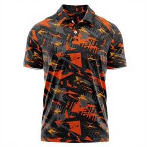 Men's Black <b>Orange</b> Geometric Pattern <b>Polo</b> Shirt Short Sleeve Casual Wear - Product Image 1