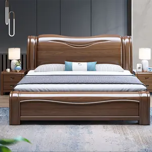 Cama de madeira sólida de tons, cama de casal simples com cama dupla