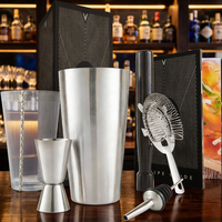 Ensemble de shakers à cocktails Boston 7 pièces en acier inoxydable avec cuillère mélangeuse, passoire et verseur – Accessoires de bar modernes et écologiques